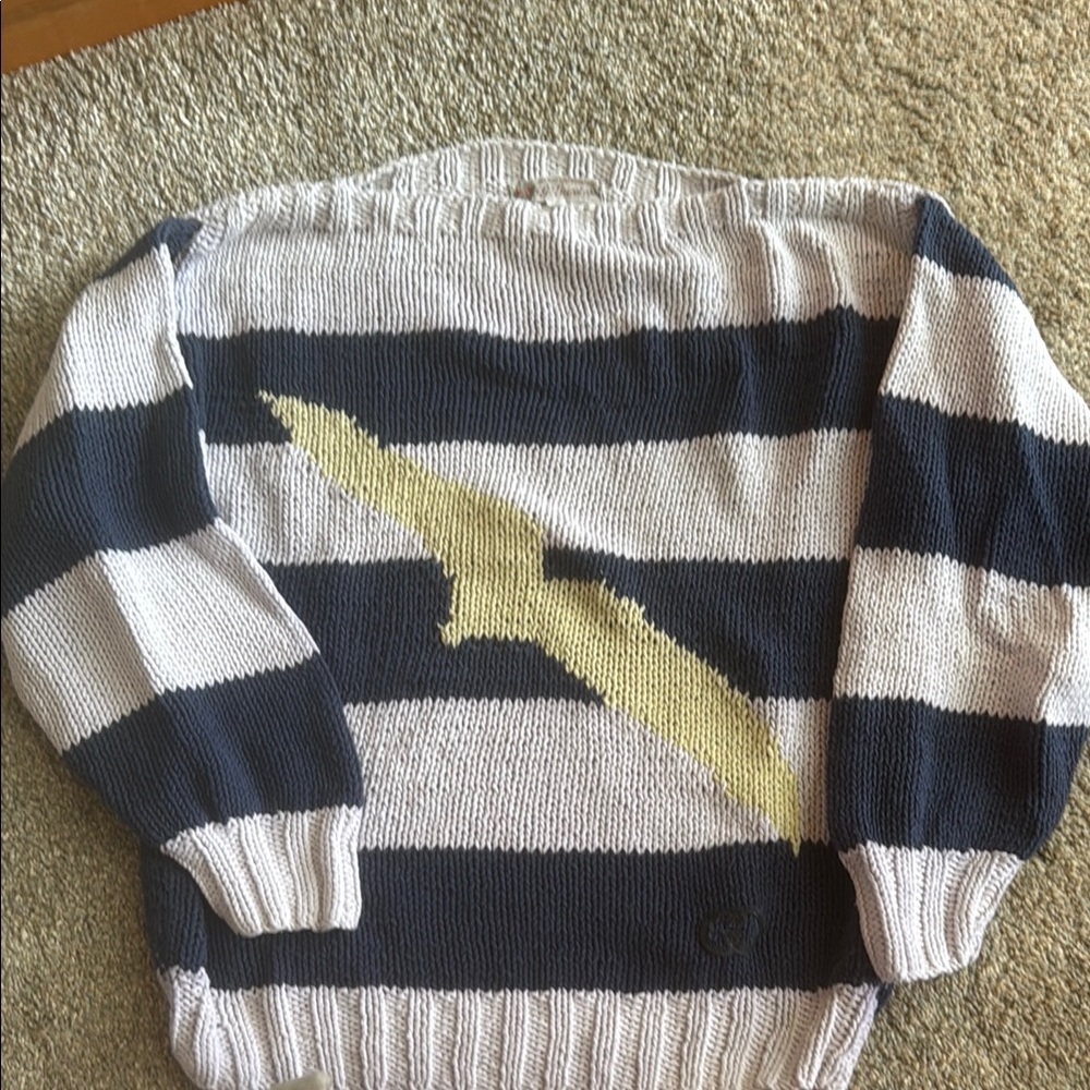 Gucci Navy and Cream Striped Sweater with Yellow Lightning